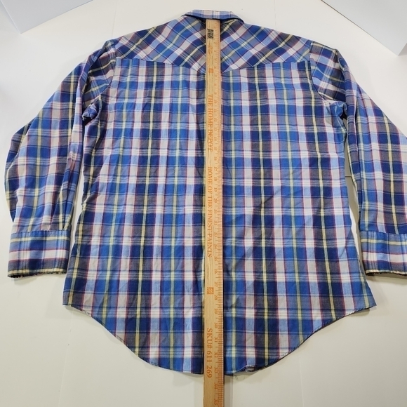 VTG Ely Plains Mens 17 34/35 Western Pearl Snap Plaid Shirt Cowboy Rancher Rodeo - Picture 8 of 8